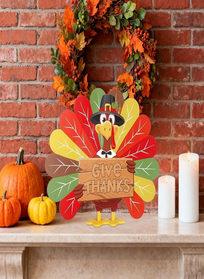 Sereliy Thanksgiving Turkey Decorations for Home, Wooden Turkey Table Signs, Give Thanks Tabletop Decor Indoor, Thanksgiving Fall Table Centerpieces for Holiday Fall Harvest Home Party Decorations - Image 4